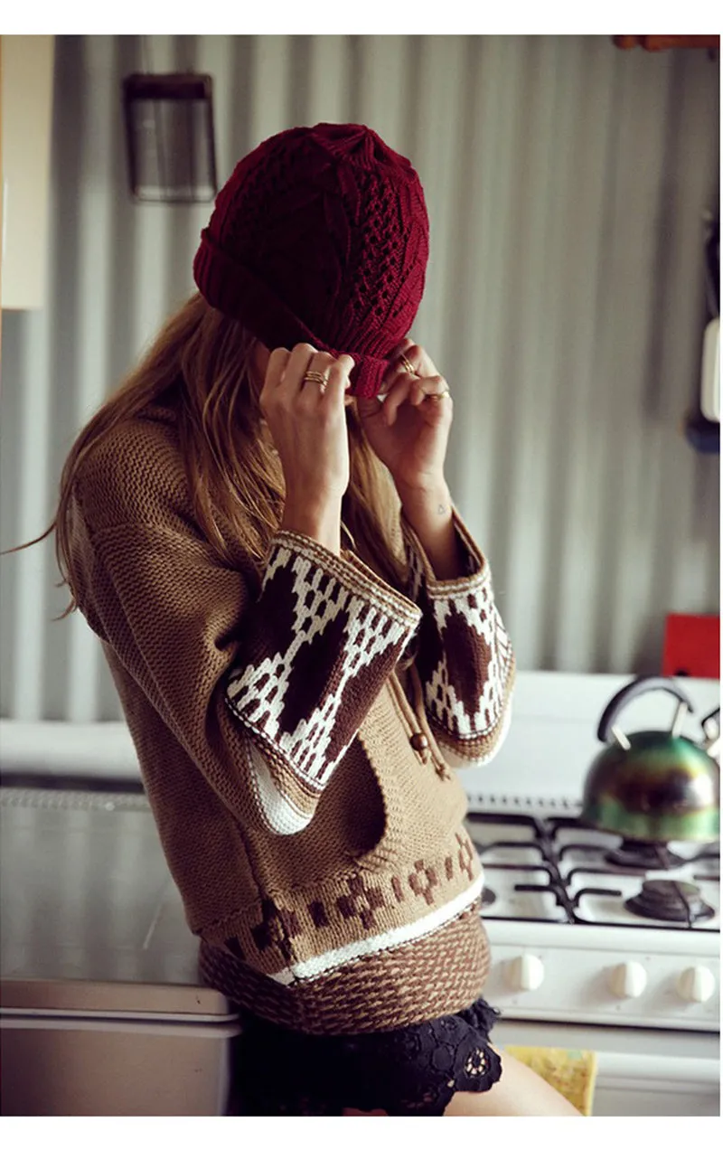 Knitted Embroidered Hooded Sweater