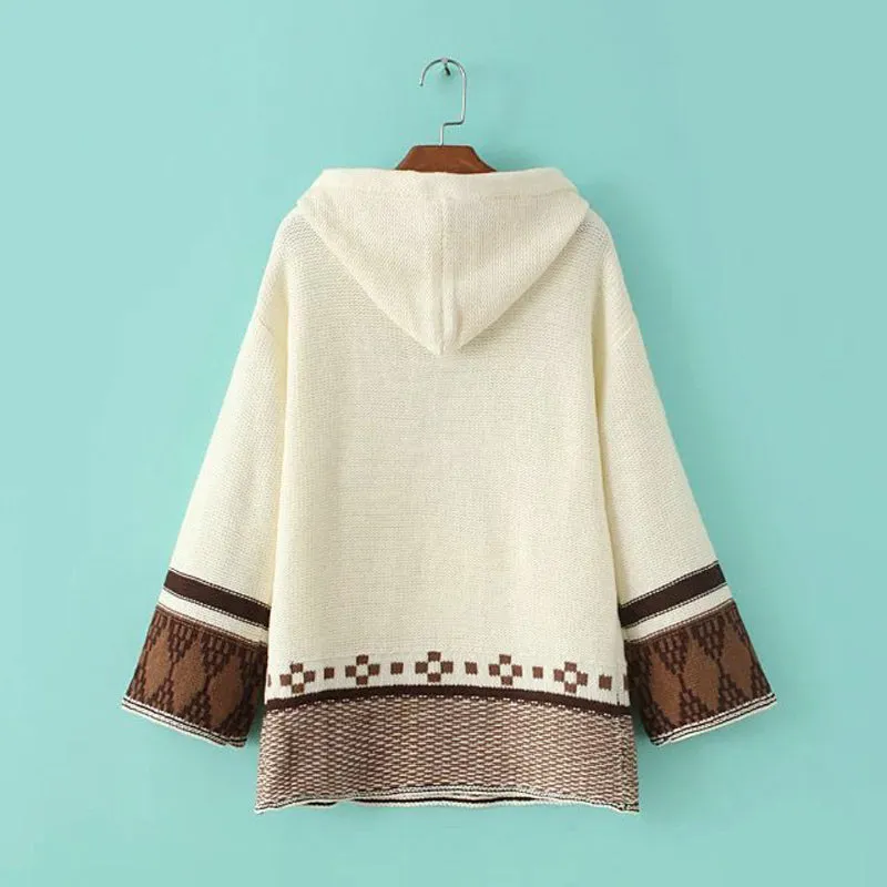 Knitted Embroidered Hooded Sweater