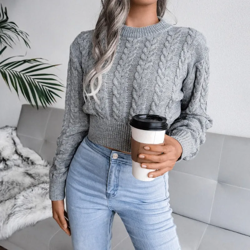 Knitted Long Sleeve Cinched Waist Pullover Sweater