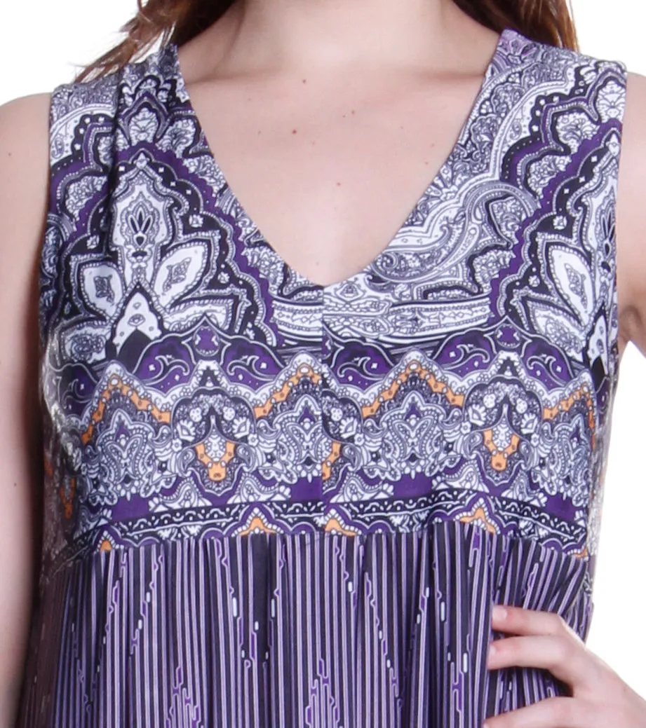 La Cera Border Print Sleeveless Printed Maxi Dress