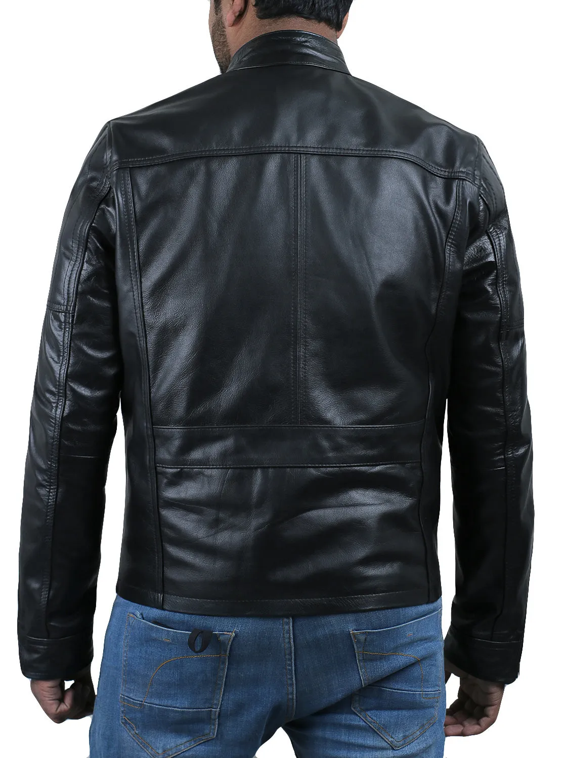 Leather Jackets Hub Mens Genuine Cowhide Leather Jacket (Black, Officer Jacket) - 1501608