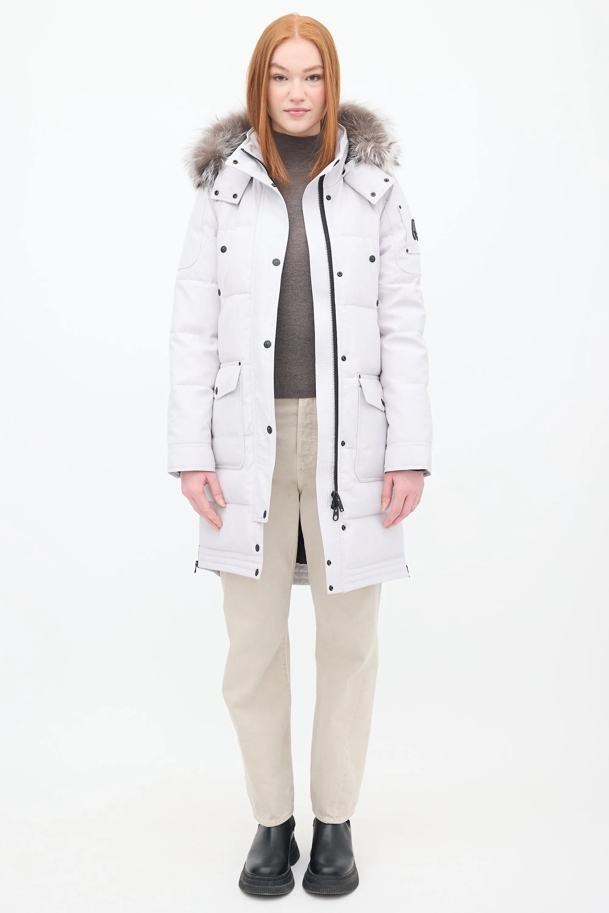 Light Grey Down & Fur Trim Causapscal Parka