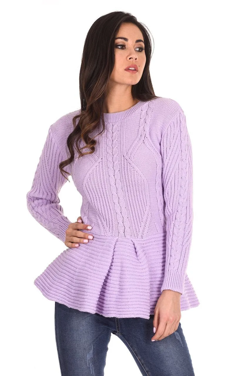 Lilac Peplum Knitted Jumper