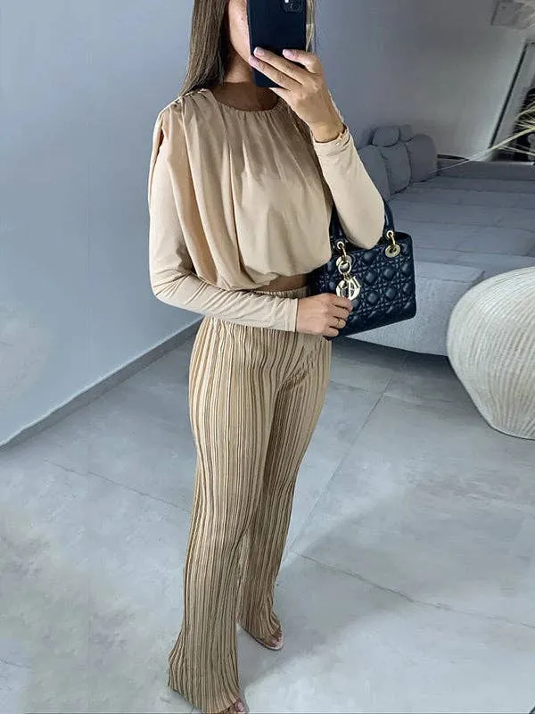 Long Sleeves Pleated Two Piece Set