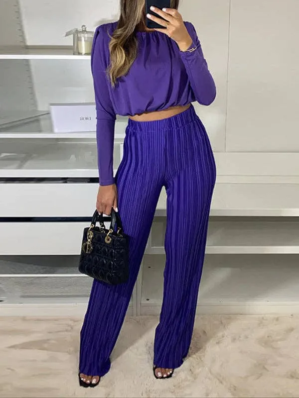 Long Sleeves Pleated Two Piece Set