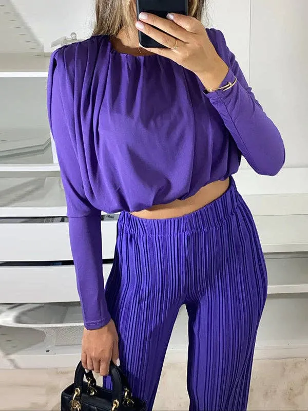 Long Sleeves Pleated Two Piece Set