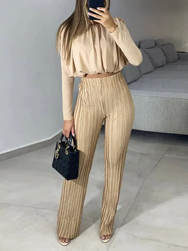 Long Sleeves Pleated Two Piece Set