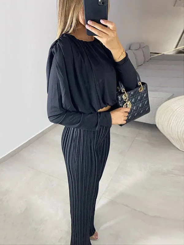 Long Sleeves Pleated Two Piece Set