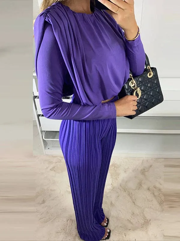 Long Sleeves Pleated Two Piece Set