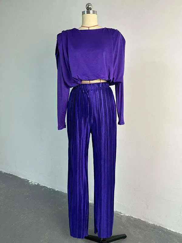 Long Sleeves Pleated Two Piece Set