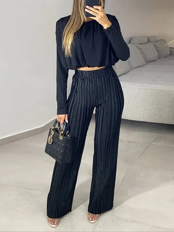 Long Sleeves Pleated Two Piece Set