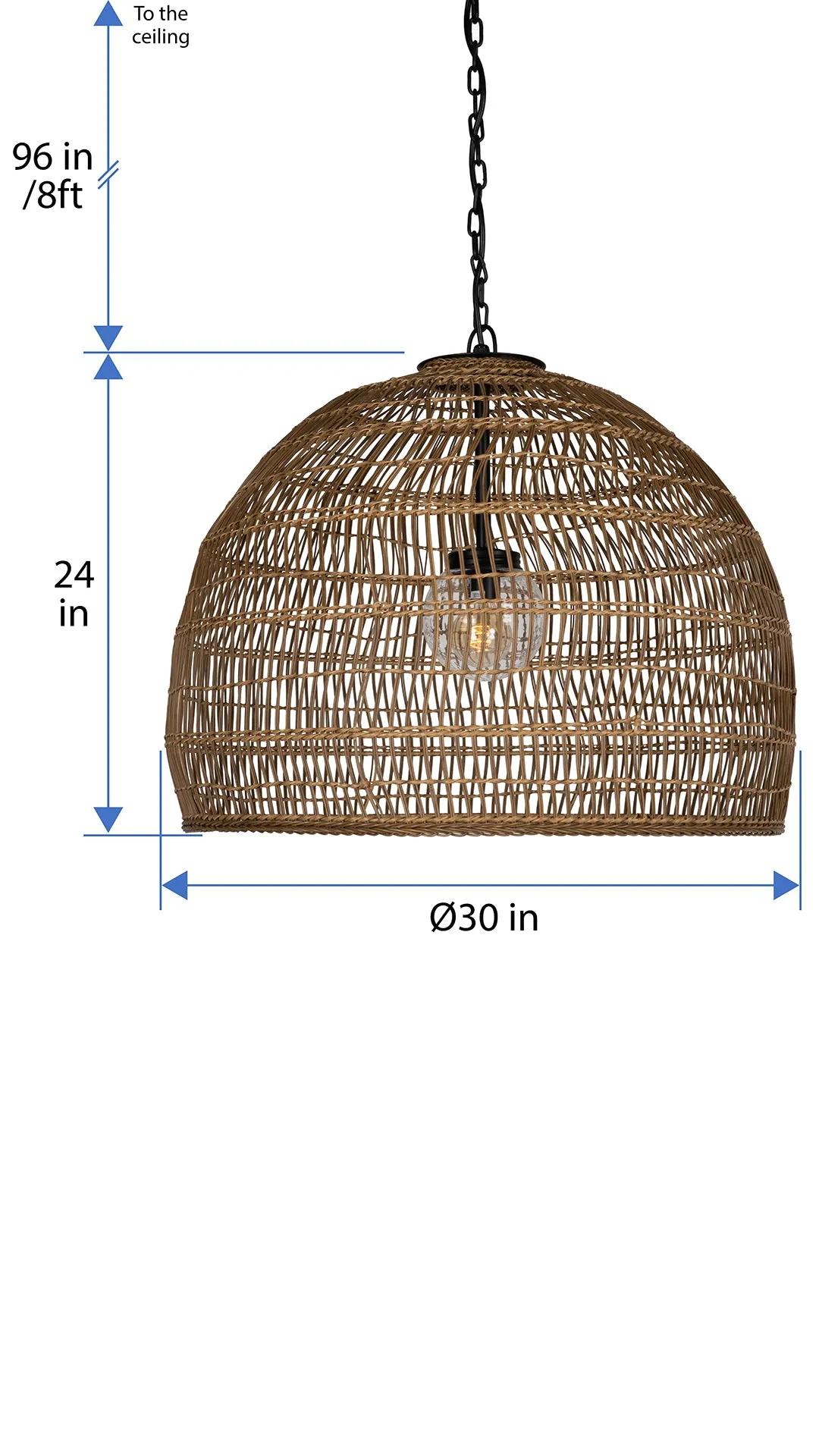 Luhu Open Weave All Weather Cane Rib Outdoor Bell Pendant Lamp