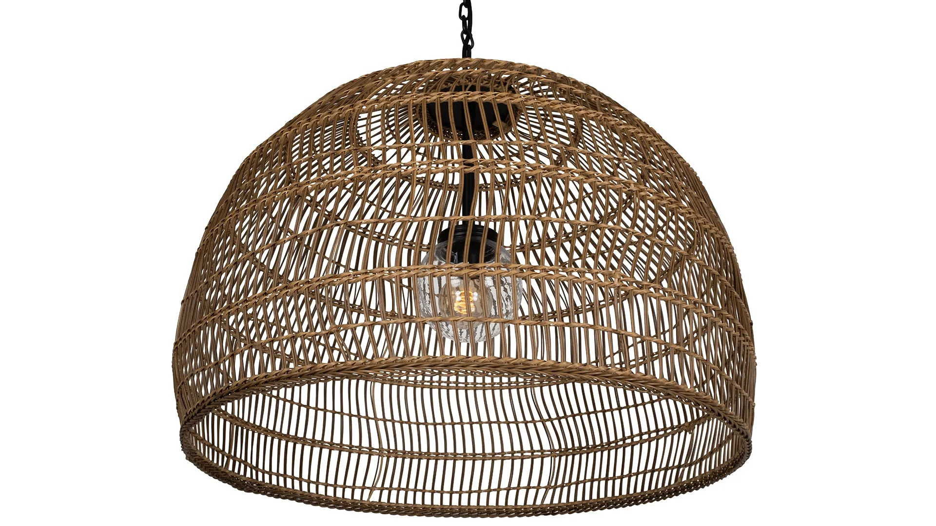 Luhu Open Weave All Weather Cane Rib Outdoor Bell Pendant Lamp