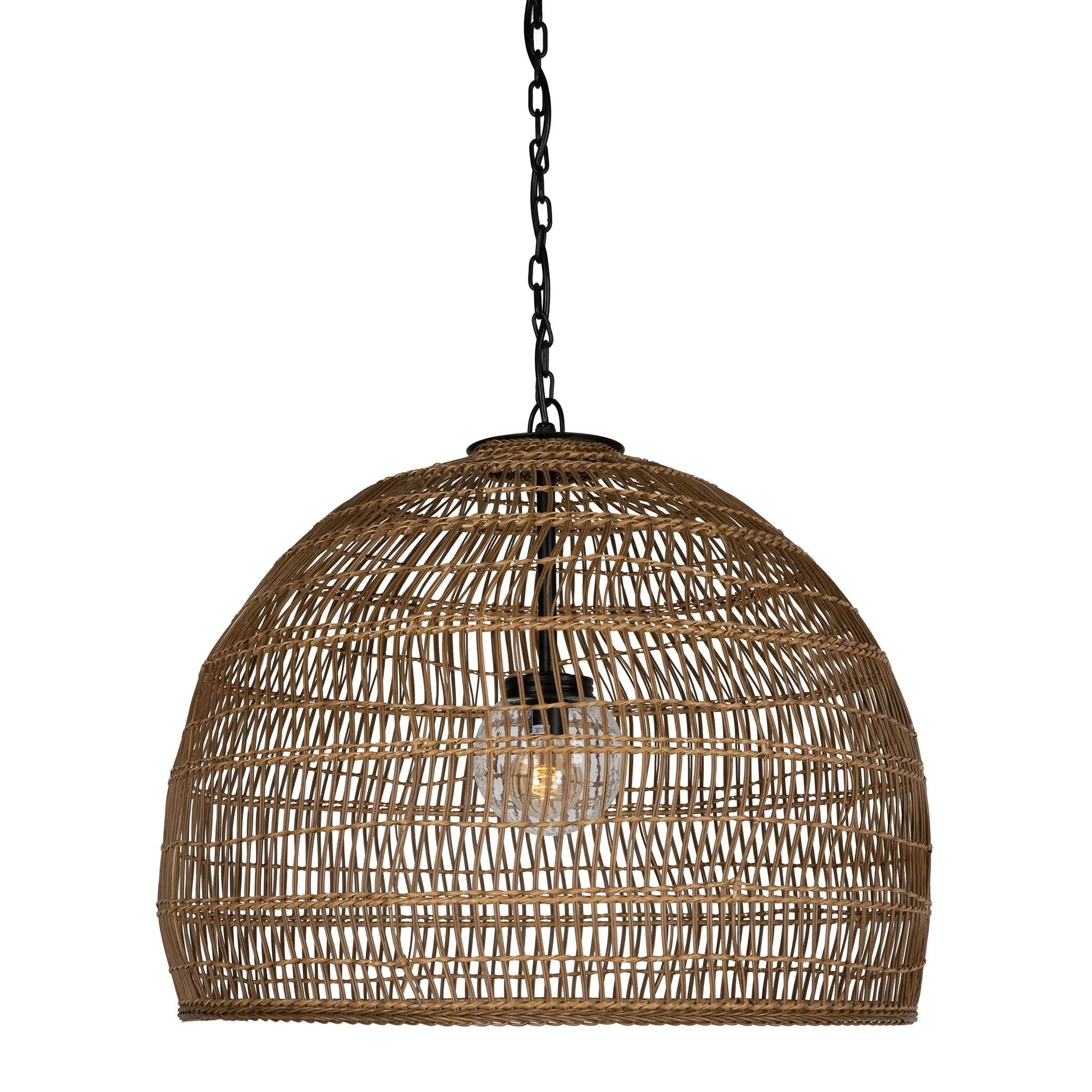 Luhu Open Weave All Weather Cane Rib Outdoor Bell Pendant Lamp