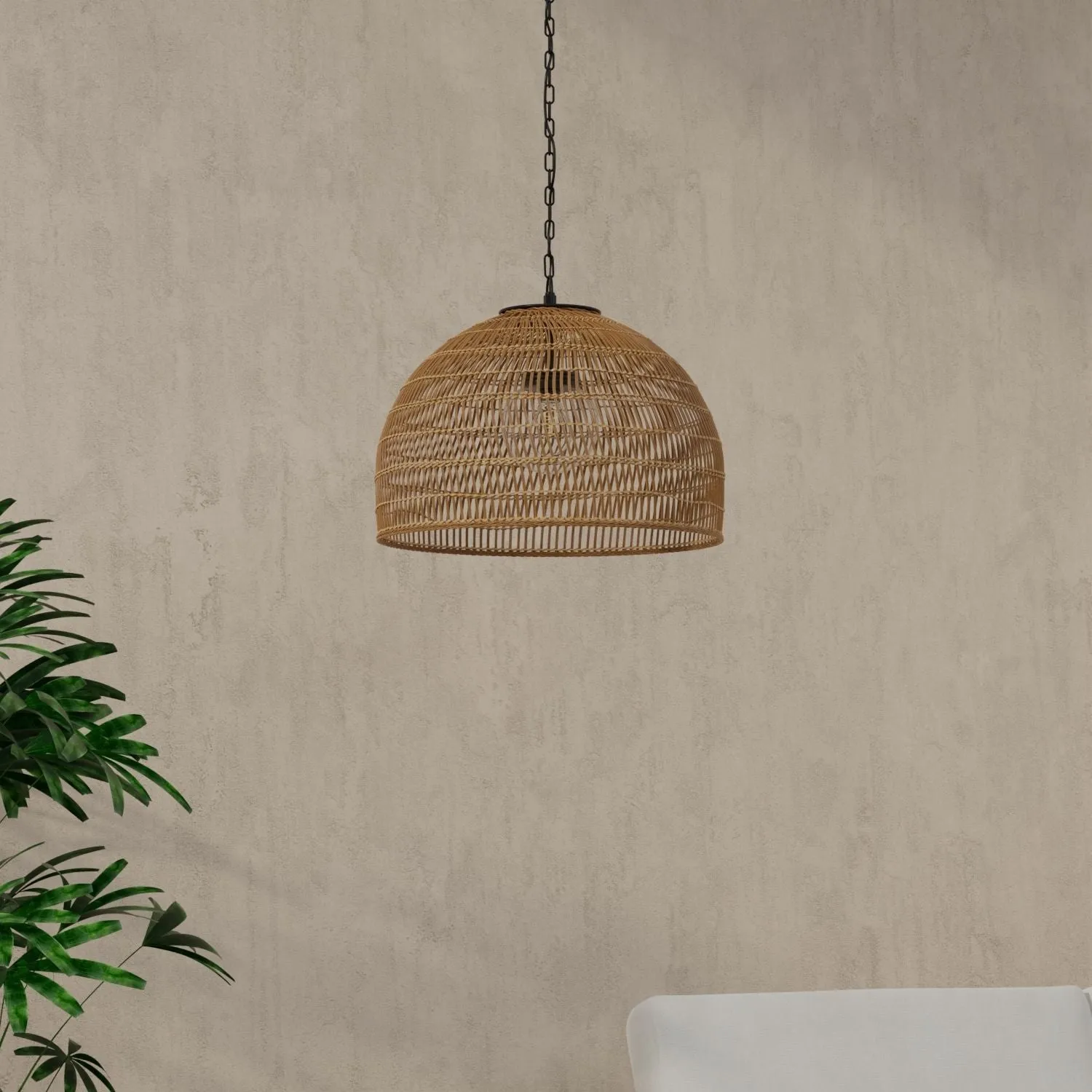 Luhu Open Weave All Weather Cane Rib Outdoor Bell Pendant Lamp