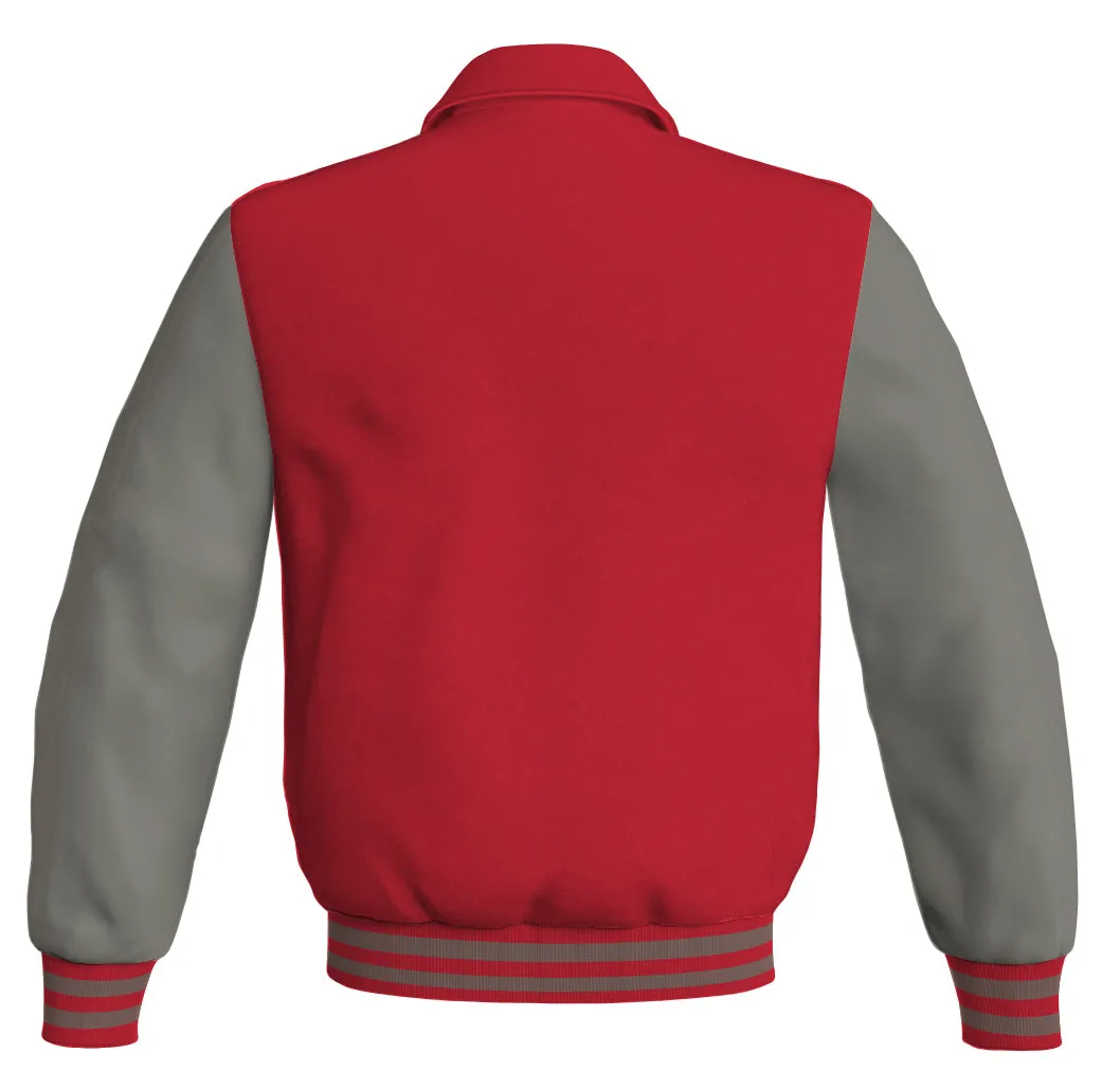 Luxury Bomber Classic Jacket Red Body and Gray Leather Sleeves