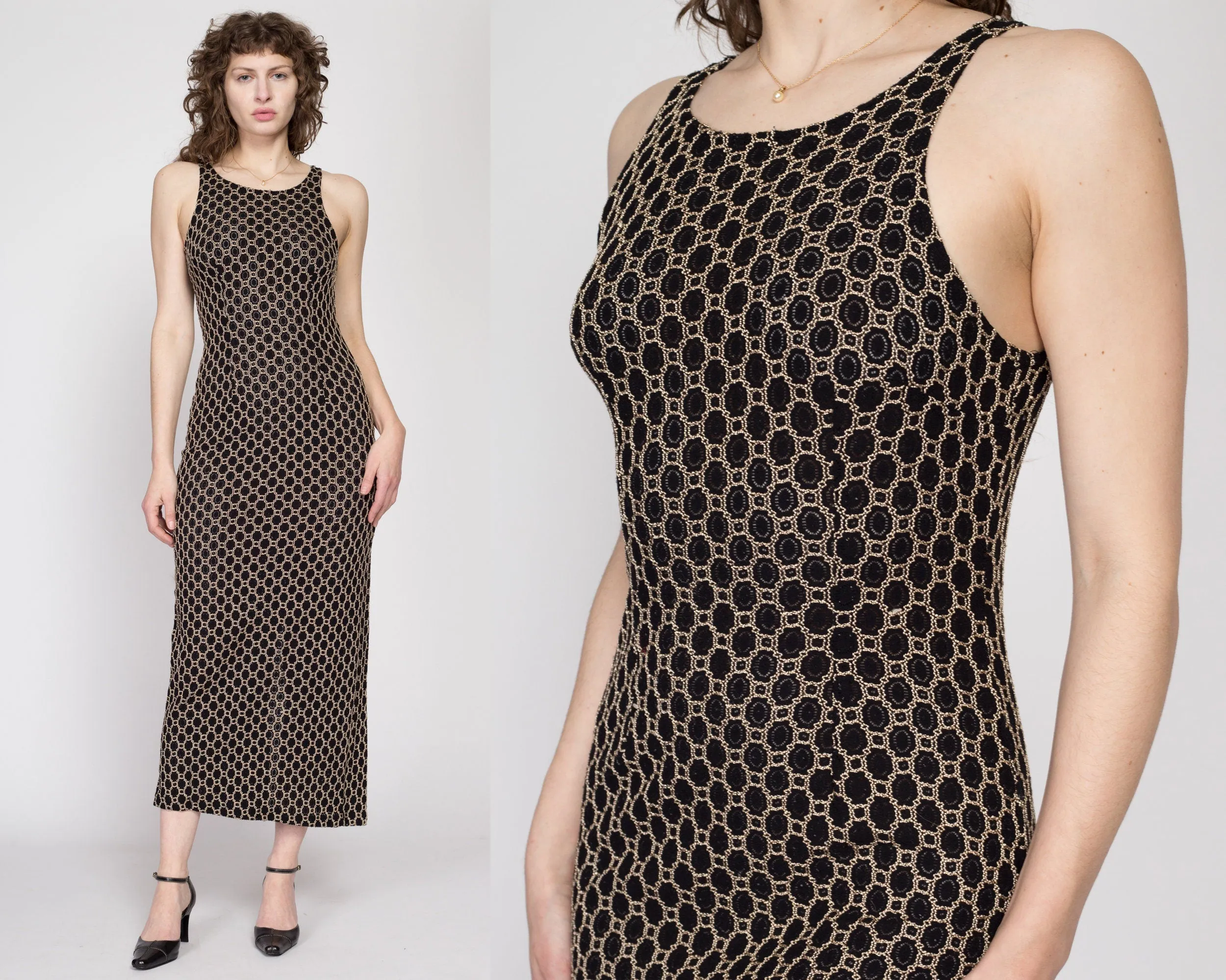 Medium 90s Black Baroque Chain Knit Maxi Dress