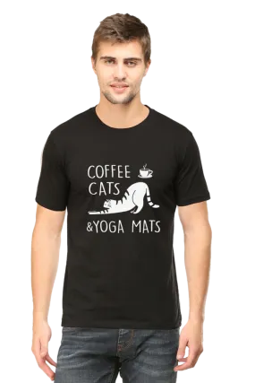 Men Half Sleeves Classic T-Shirt - Coffee Cats Yoga Mats