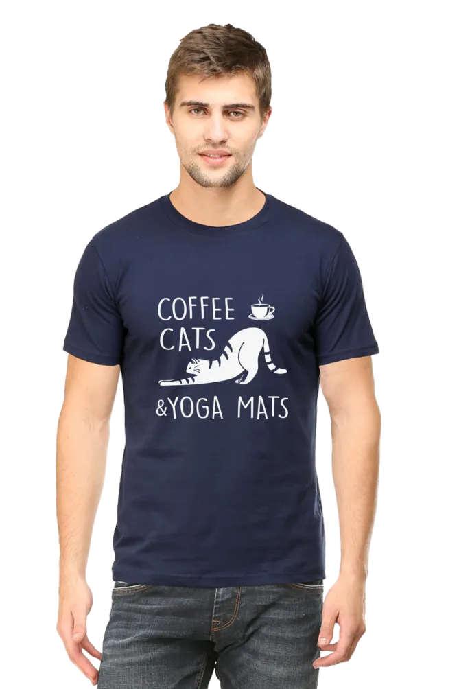 Men Half Sleeves Classic T-Shirt - Coffee Cats Yoga Mats