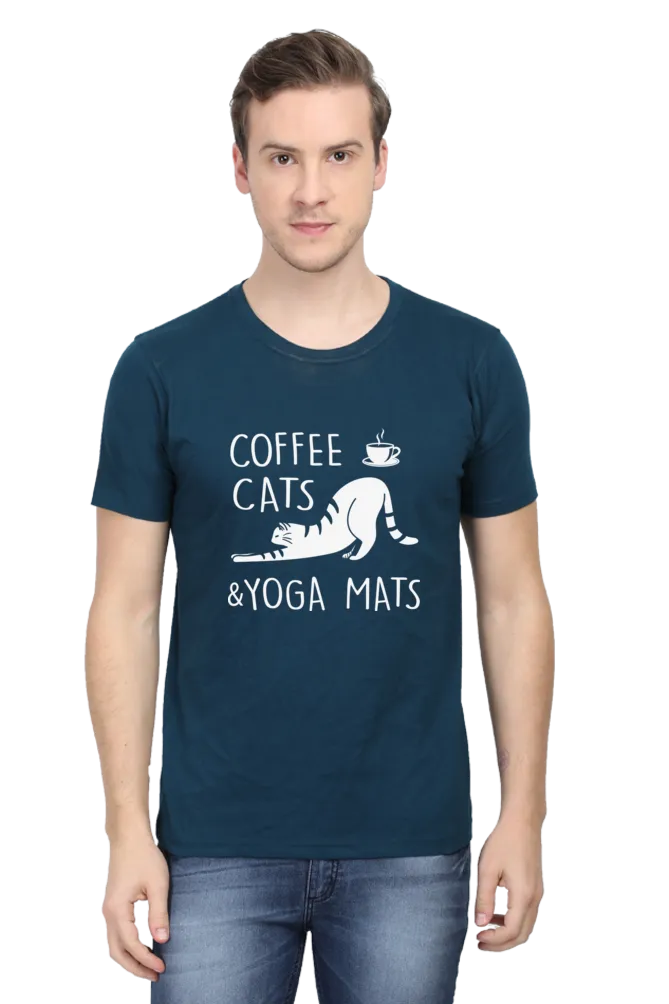 Men Half Sleeves Classic T-Shirt - Coffee Cats Yoga Mats