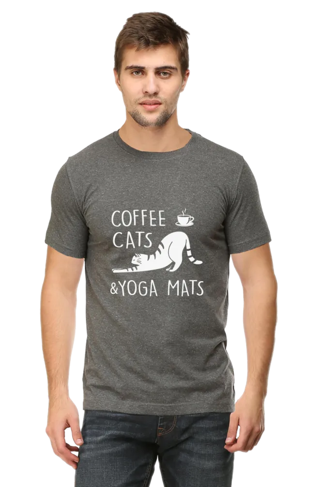 Men Half Sleeves Classic T-Shirt - Coffee Cats Yoga Mats