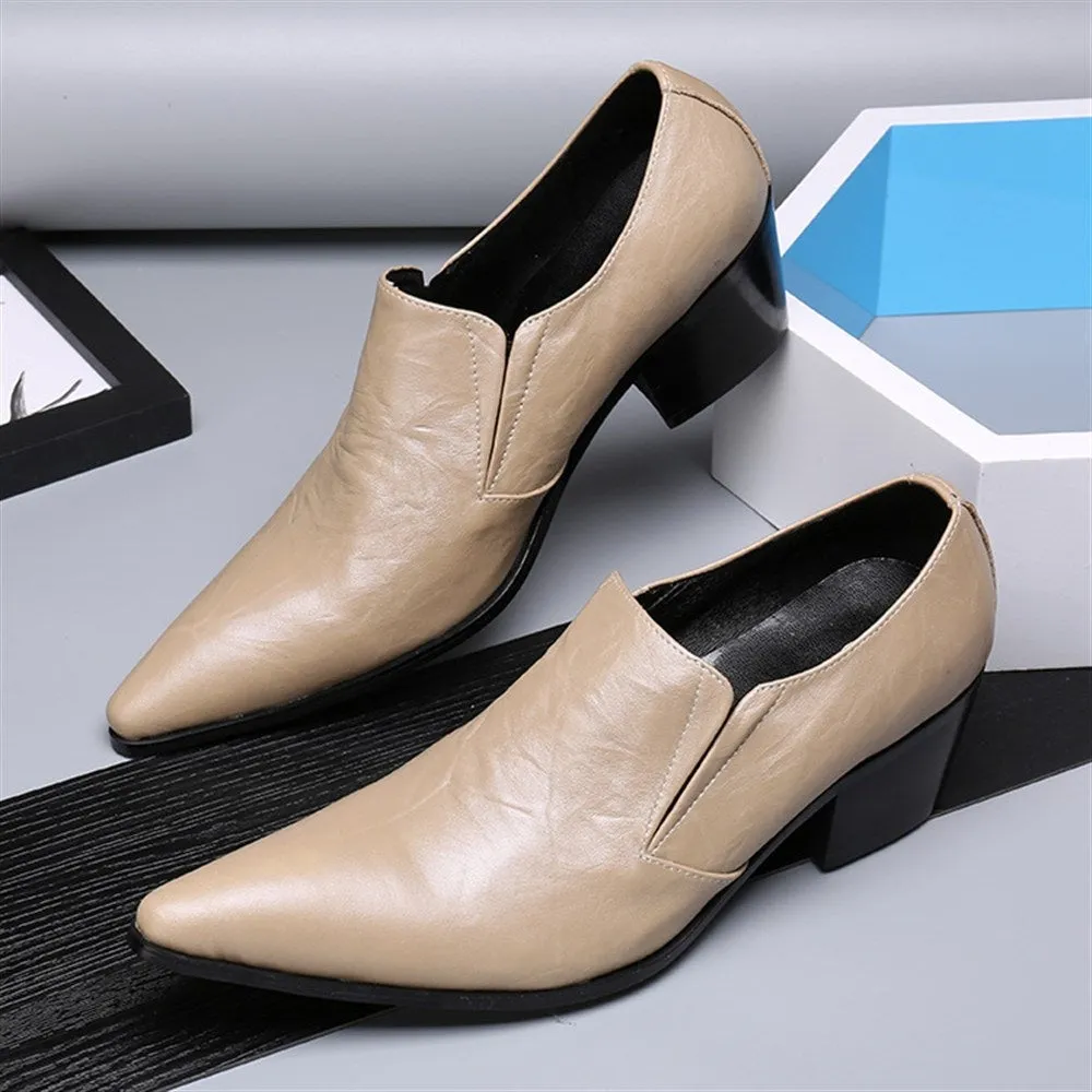 Men Solid Color High Heel Formal Shoes