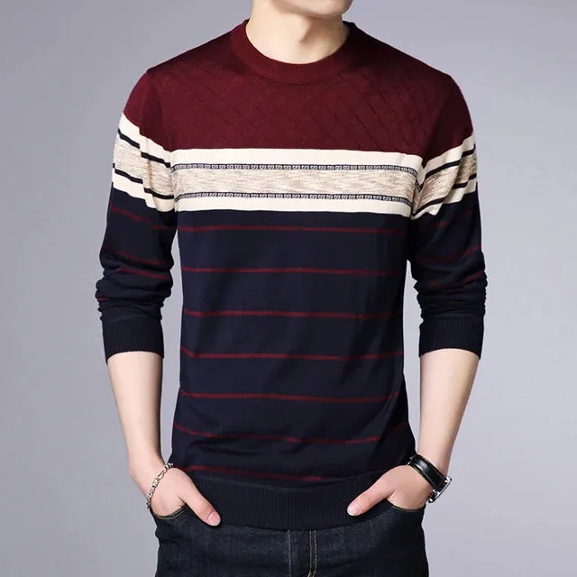 Men's Casual Striped Knit Pullover – Long Sleeve Spring & Autumn Fashion Top