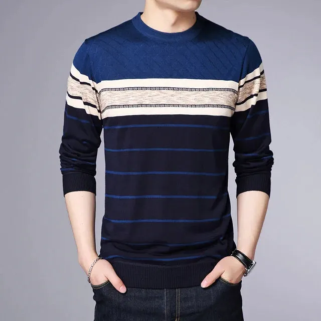 Men's Casual Striped Knit Pullover – Long Sleeve Spring & Autumn Fashion Top