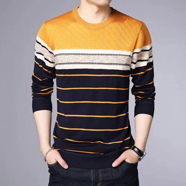 Men's Casual Striped Knit Pullover – Long Sleeve Spring & Autumn Fashion Top