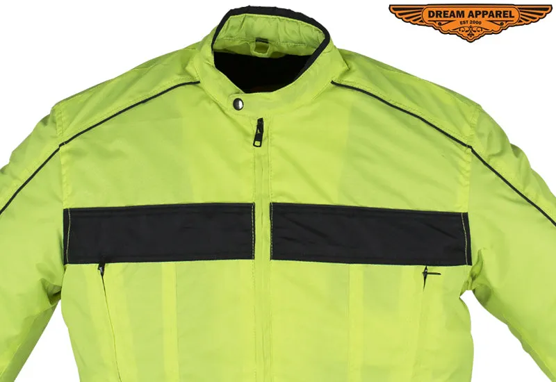 Men's Fluorescent Water Resistant Jacket with Reflective Piping