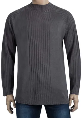 Mens Grey Oxyzone High Neck Ribbed Stripe Knitted Jumper