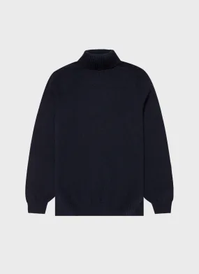 Men's Lambswool Roll Neck in Dark Navy Mouline