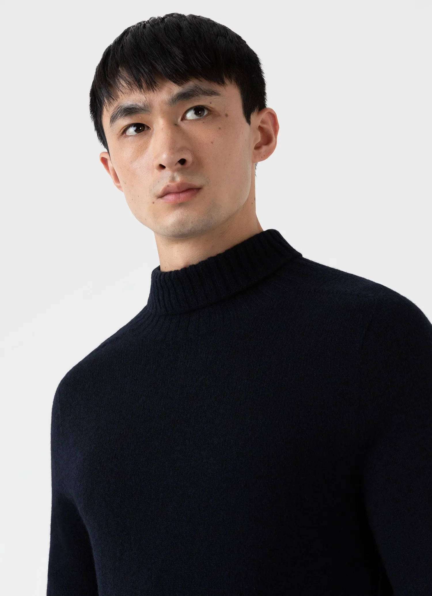 Men's Lambswool Roll Neck in Dark Navy Mouline