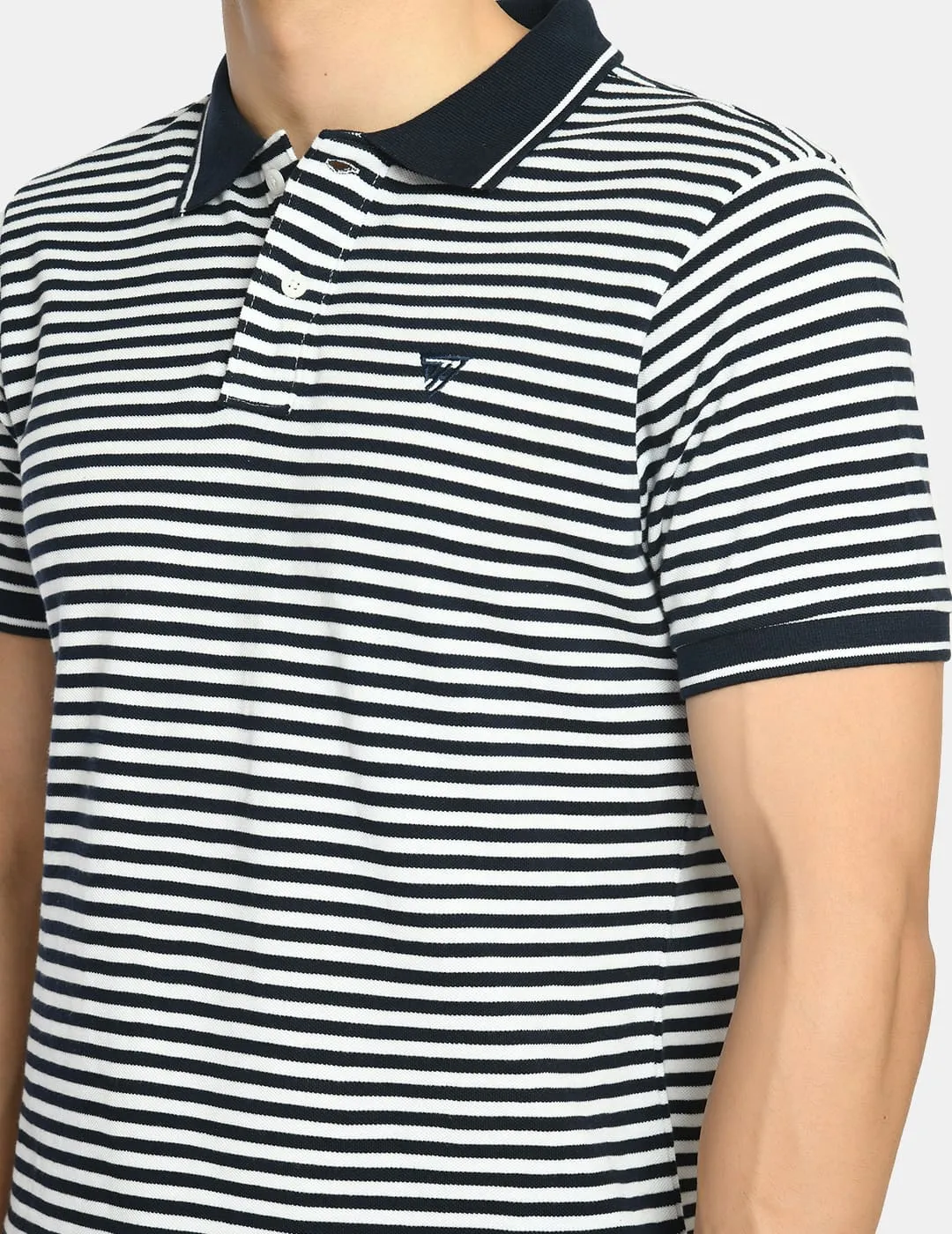 Men's Navy Striped Regular Fit Polo T-Shirt