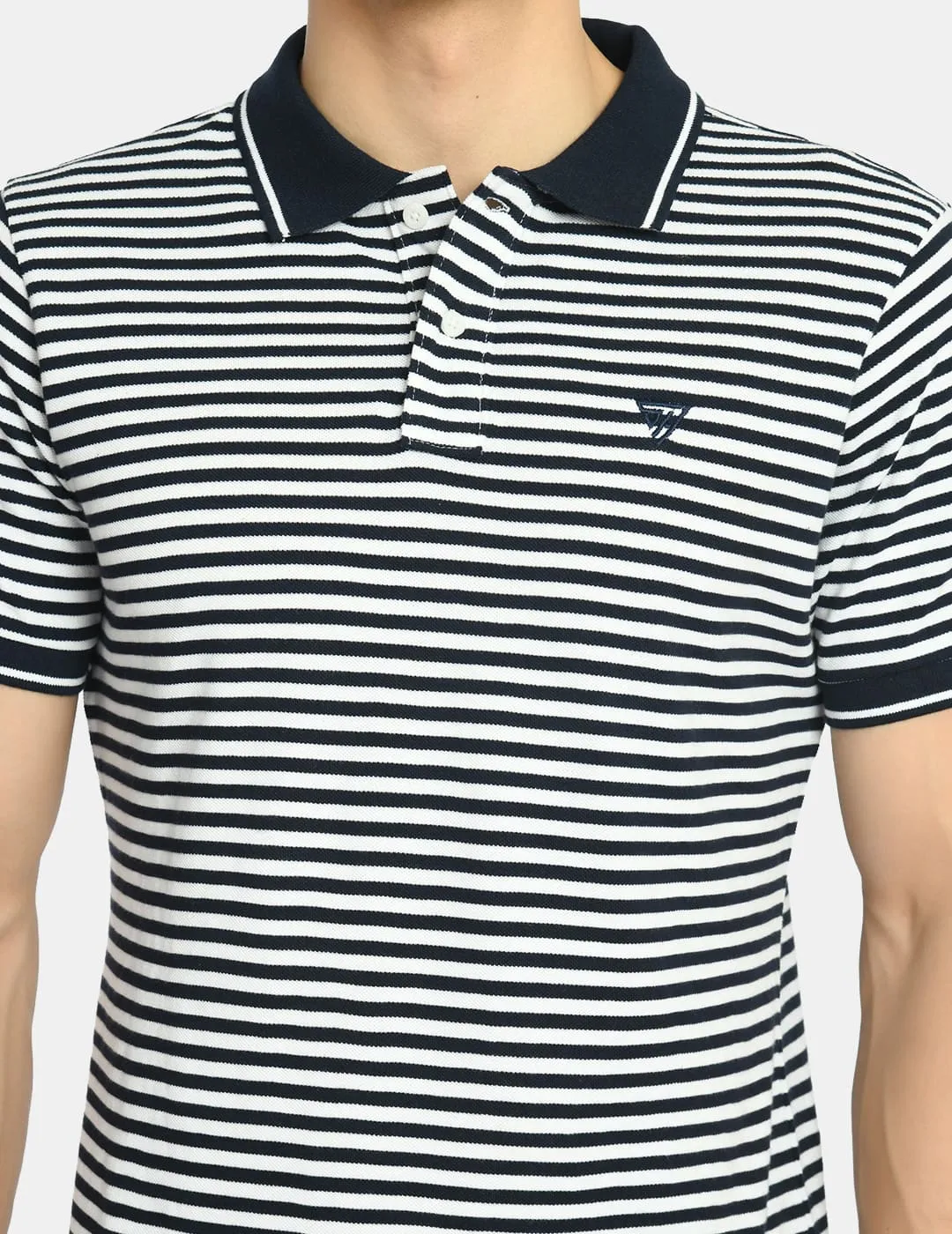 Men's Navy Striped Regular Fit Polo T-Shirt