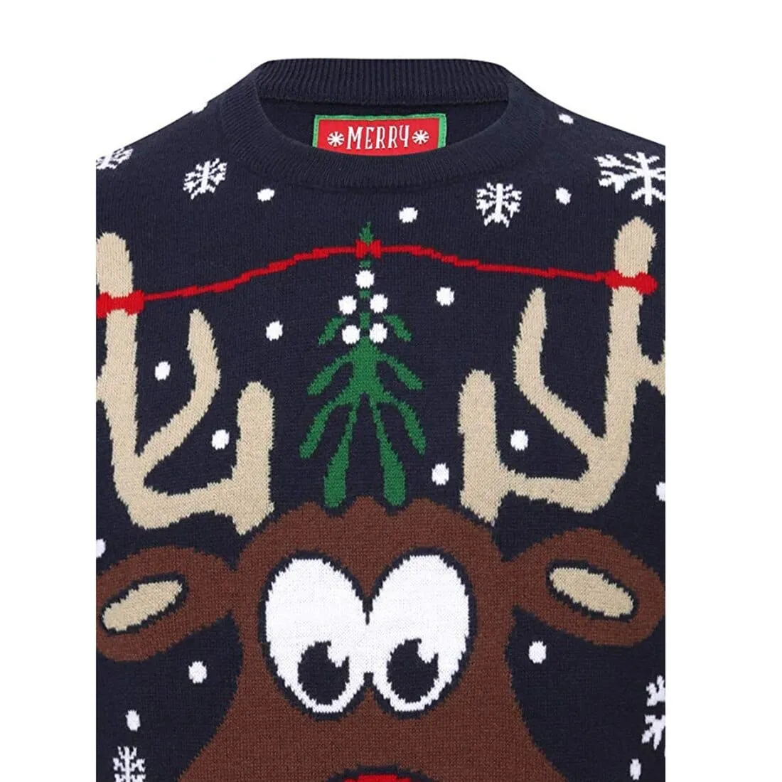 Mens Novelty Christmas Jumper Pucker Up Mistletoe Reindeer