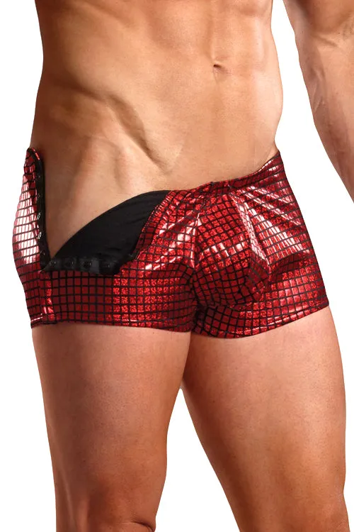 Men's Rip-Off Holographic Disco Square Shorts -Red