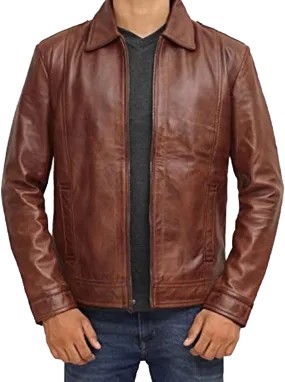 Mens Waxed Brown Leather Jacket Men Real Lambskin Leather Jacket | Mens Waxed Brown Lambskin Leather Jacket