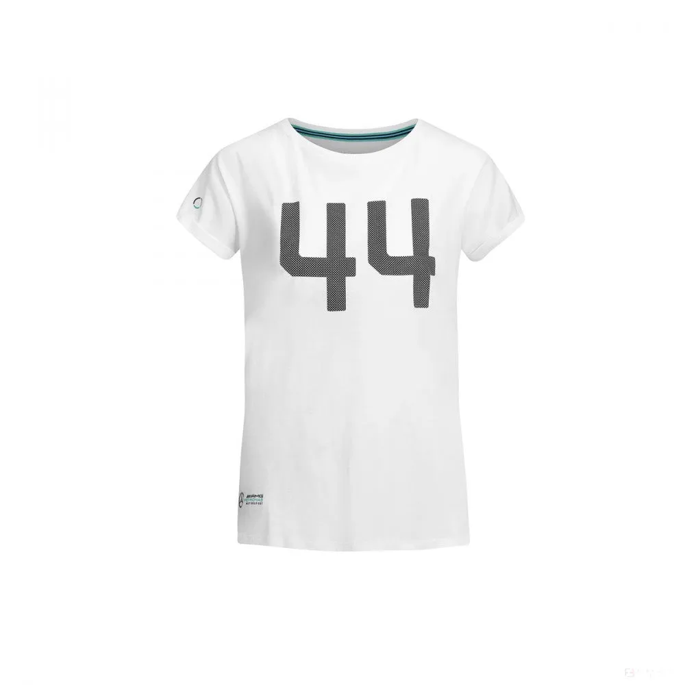 Mercedes Womens T-shirt, Lewis Hamilton #44, White, 2019