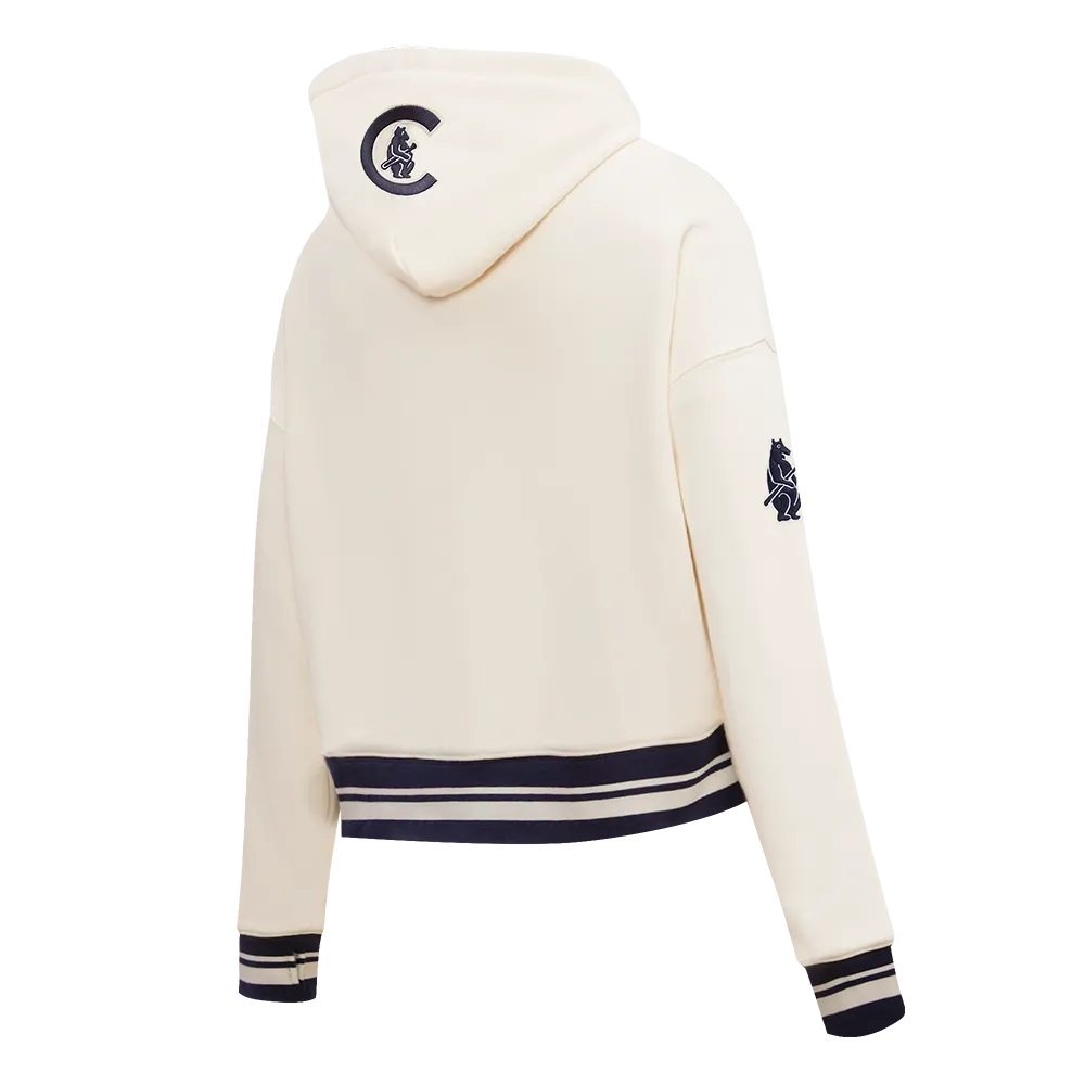 MLB CHICAGO CUBS RETRO CLASSIC WOMEN'S CROPPED PO HOODIE (EGGSHELL/ MIDNIGHT NAVY)