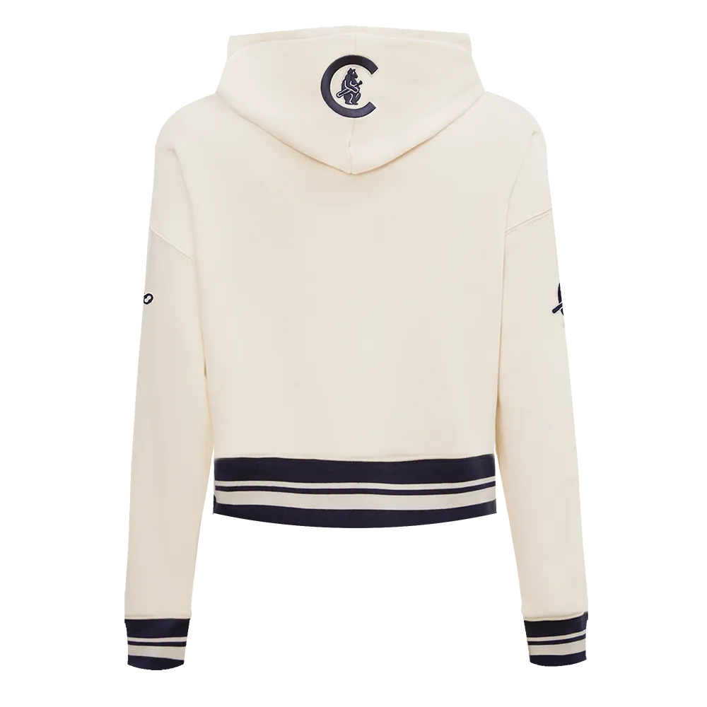 MLB CHICAGO CUBS RETRO CLASSIC WOMEN'S CROPPED PO HOODIE (EGGSHELL/ MIDNIGHT NAVY)