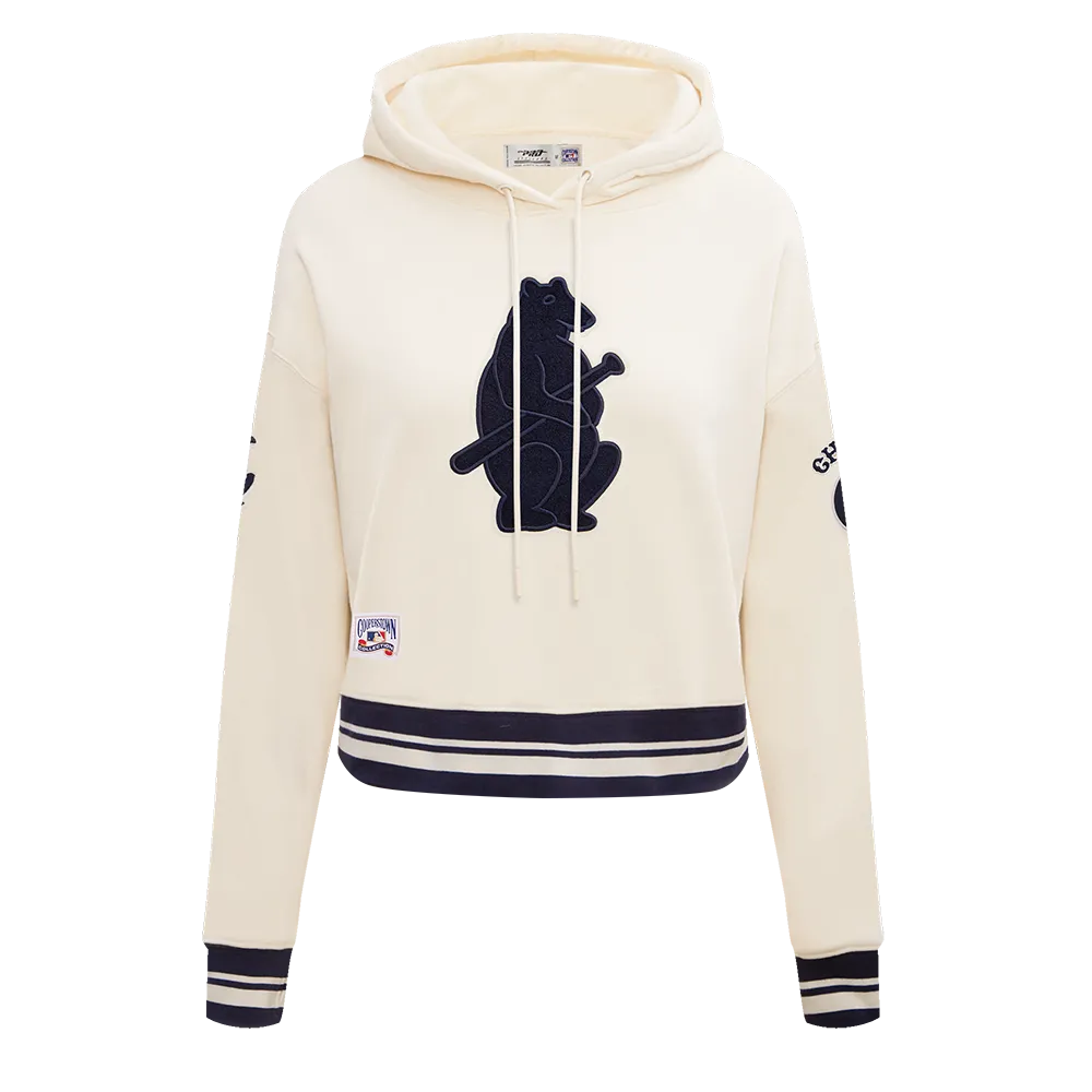 MLB CHICAGO CUBS RETRO CLASSIC WOMEN'S CROPPED PO HOODIE (EGGSHELL/ MIDNIGHT NAVY)