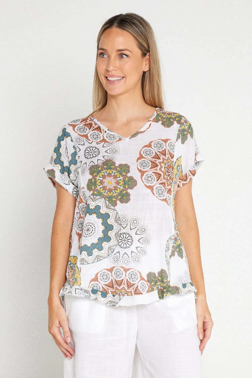 Mojave Linen Top - Desert Blooms