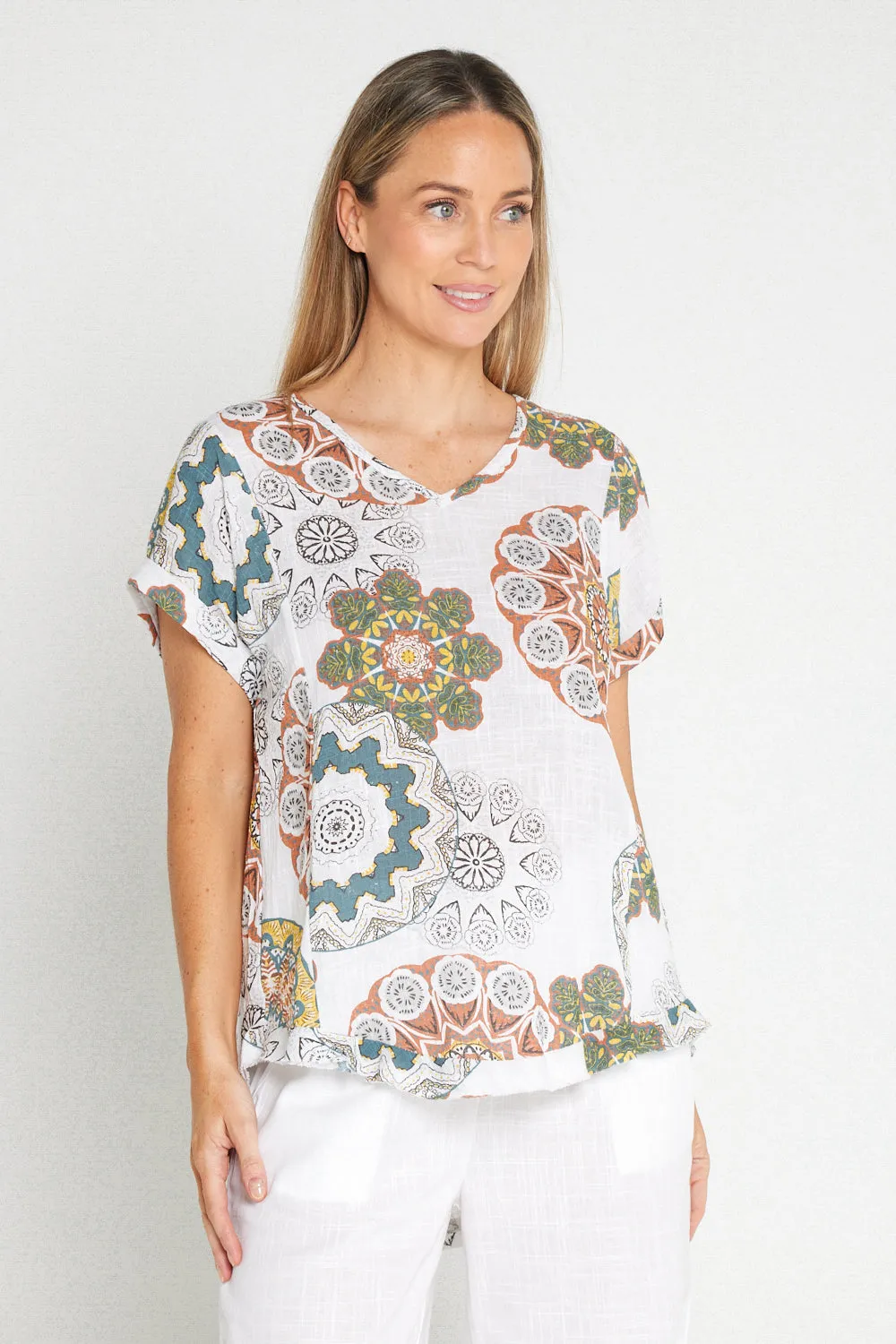 Mojave Linen Top - Desert Blooms