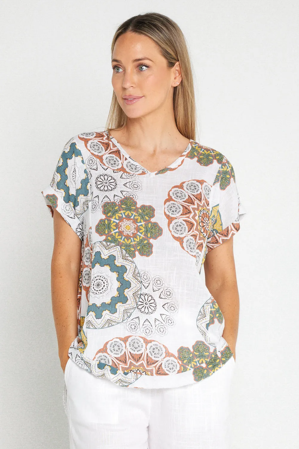 Mojave Linen Top - Desert Blooms