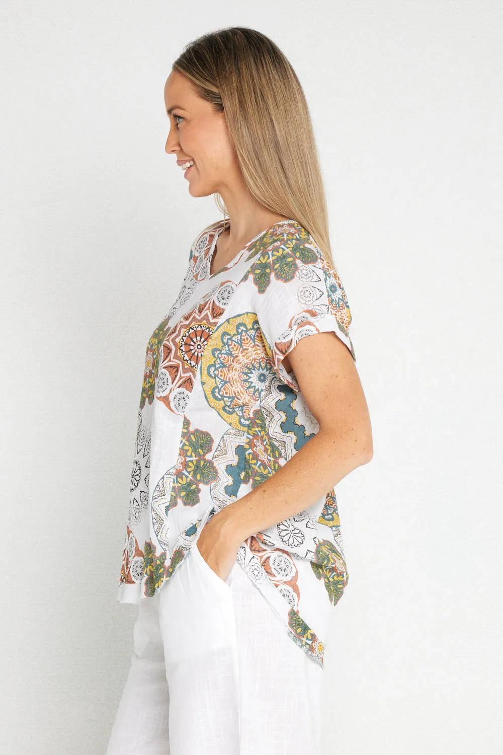 Mojave Linen Top - Desert Blooms