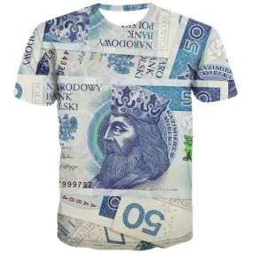 Money T-shirt Men Poland Tshirt Printed King T shirts Funny Harajuku T-shirts 3d Vintage T-shirts Graphic Short Sleeve Hip hop