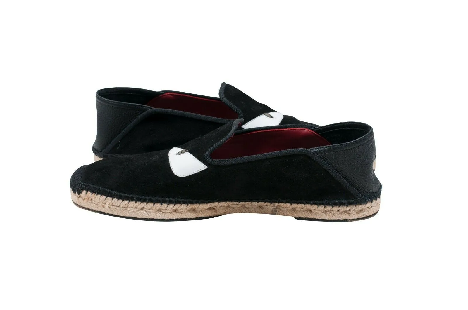 Monster Eyes Low Top Black Suede Espadrille Slip On Loafers