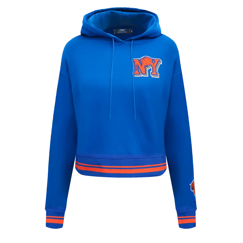 NBA NEW YORK KNICKS MASHUP WOMEN'S RIB CROPPED PO HOODIE (ROYAL/ORANGE/ROYAL)