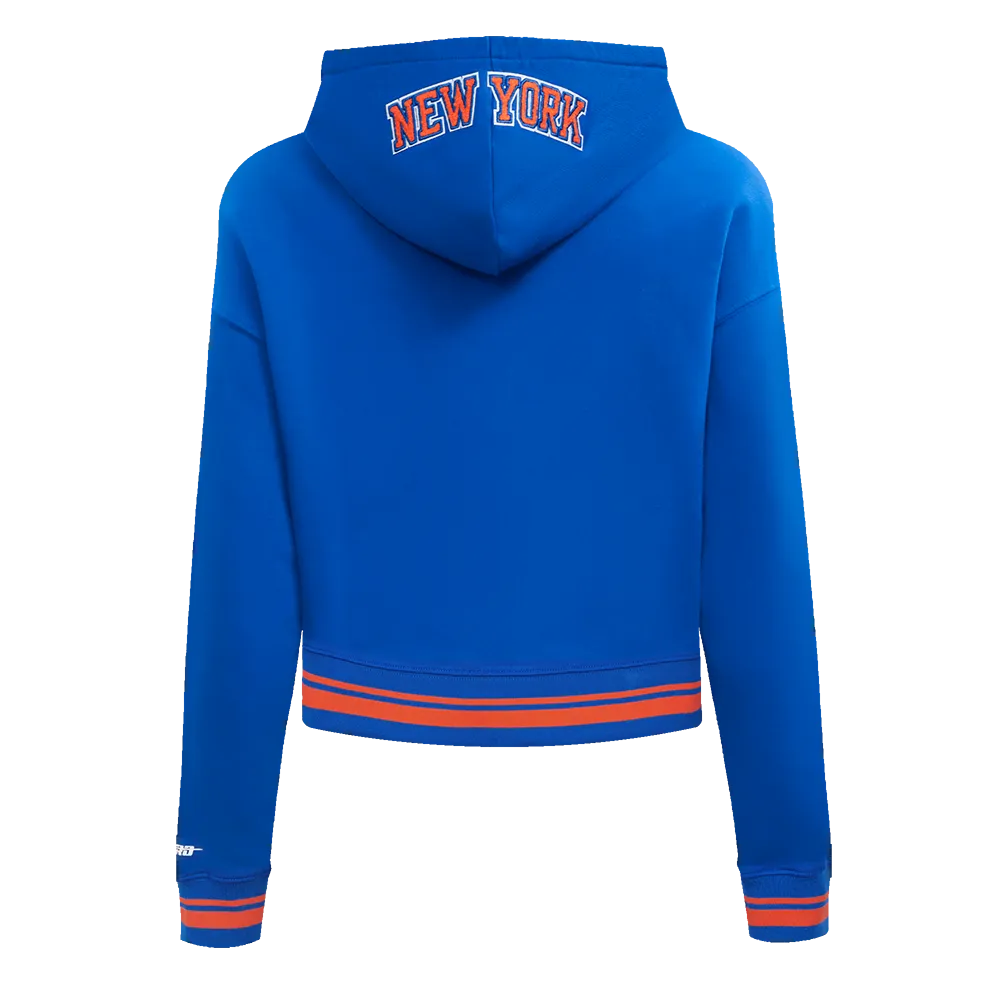 NBA NEW YORK KNICKS MASHUP WOMEN'S RIB CROPPED PO HOODIE (ROYAL/ORANGE/ROYAL)